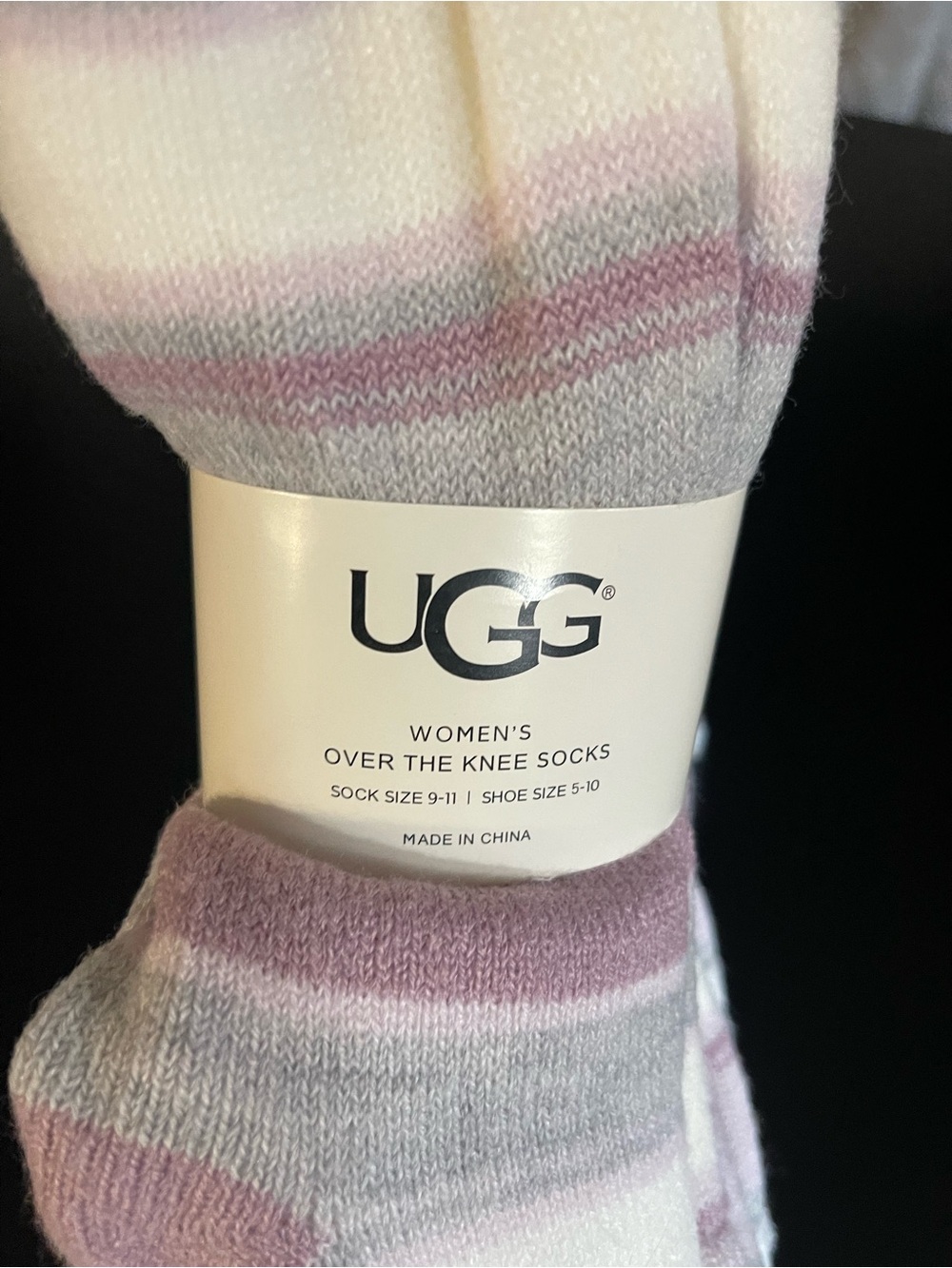 UGG Women's Over-The-Knee Striped Socks - Pink & Gray